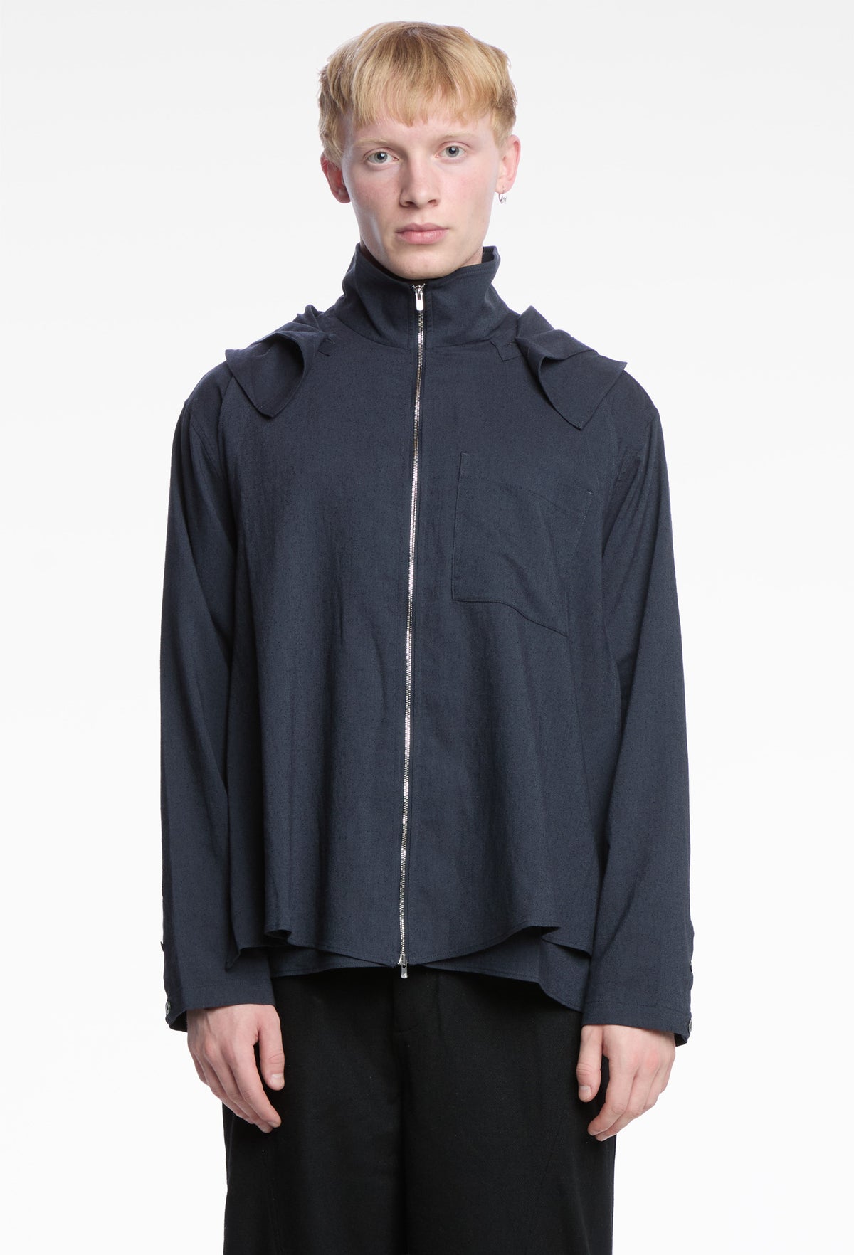 Hooded Layered Zip-Up Shirt