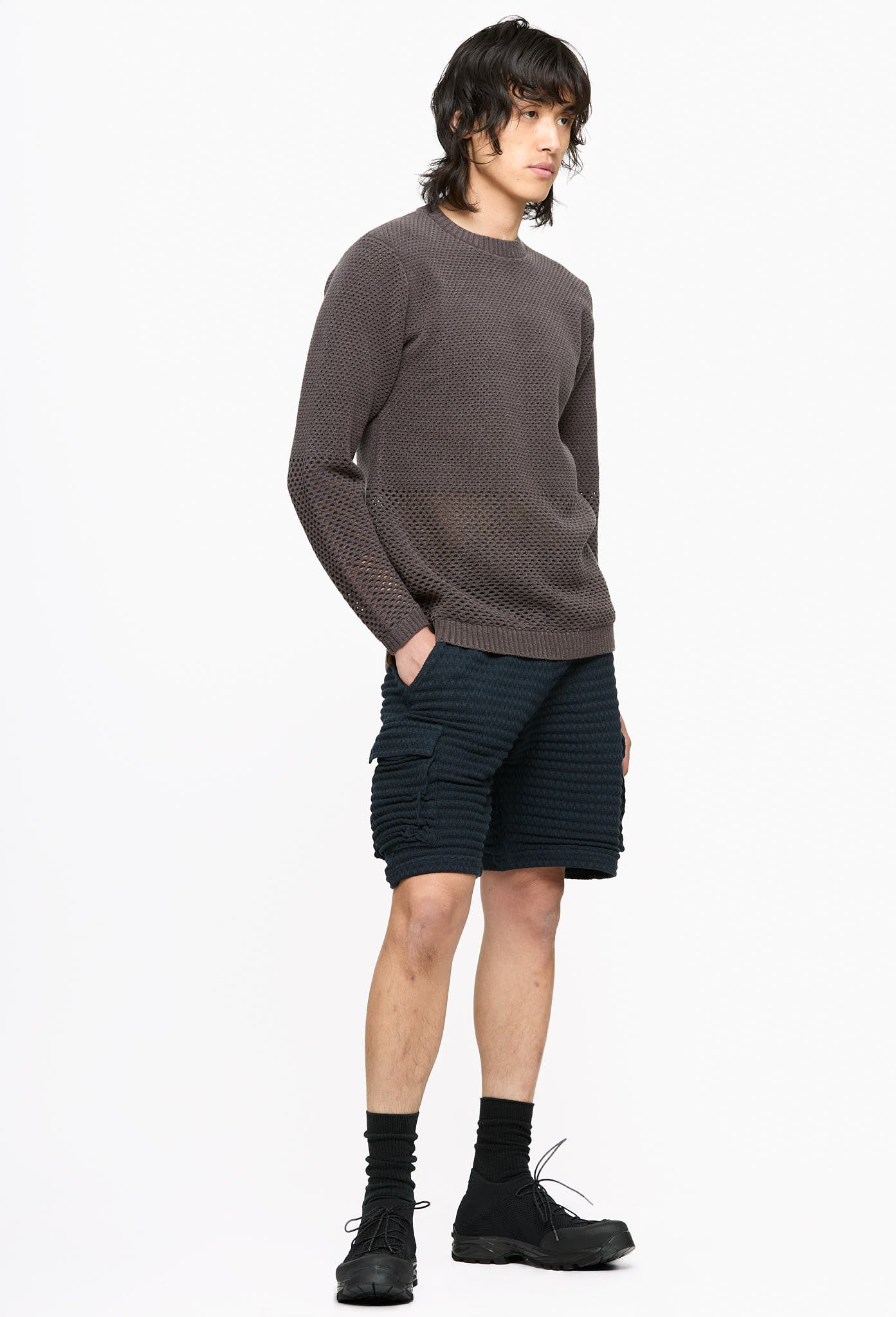 Iron Solid Crochet Crewneck Sweater