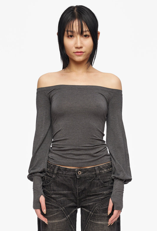 Grey Lantern Sleeve Top