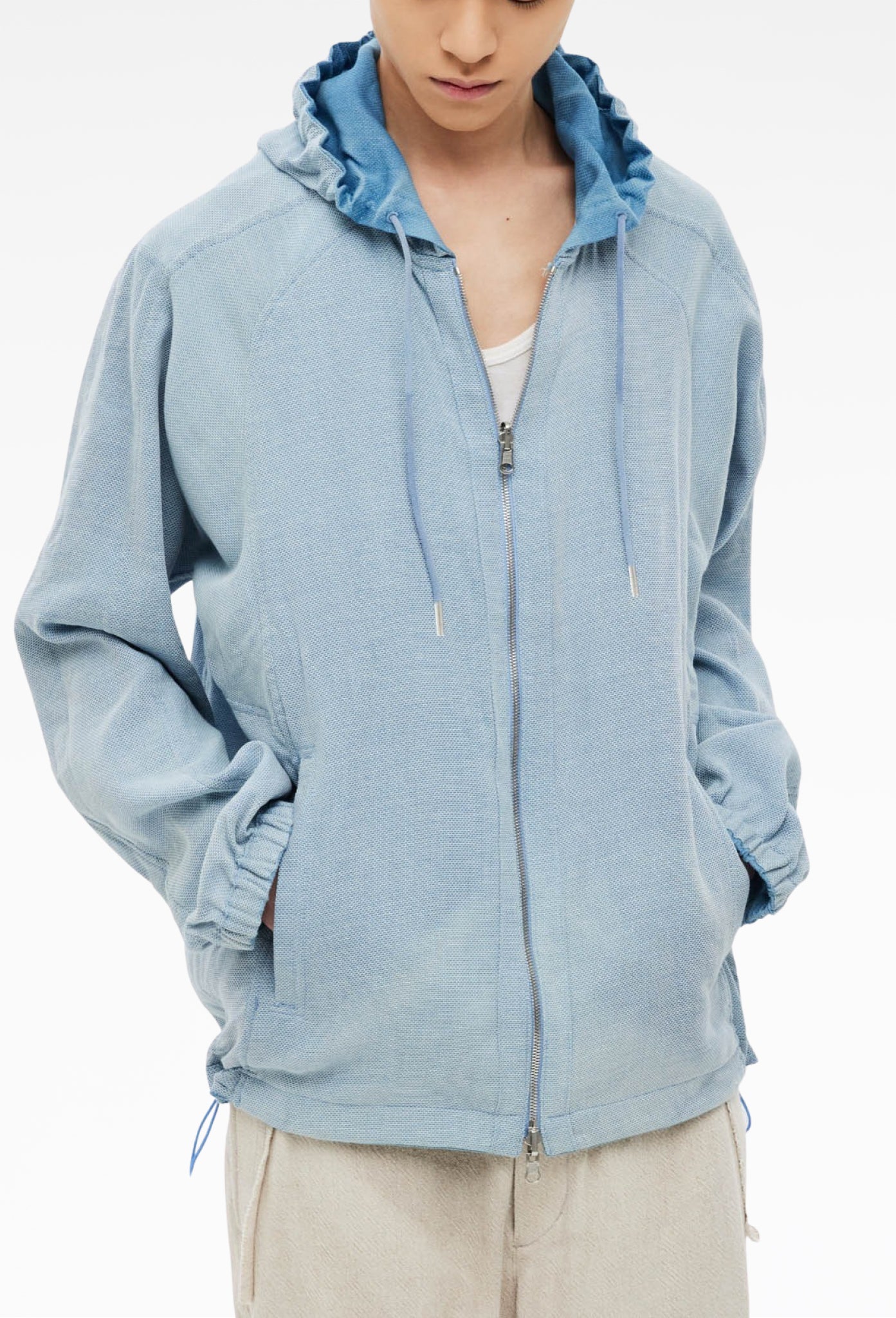 Light Blue Sun-Bleached Reversible Hood Jacket