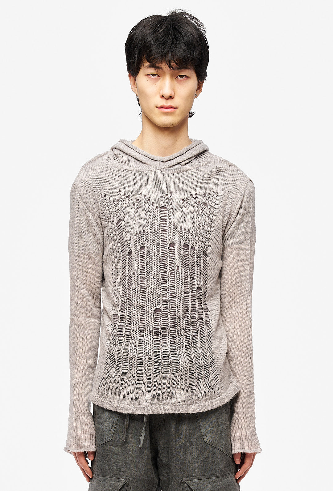 Light Grey Distressed Alpaca Hood Knit