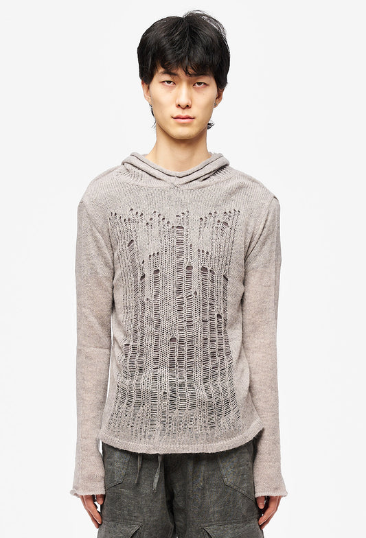Light Grey Distressed Alpaca Hood Knit