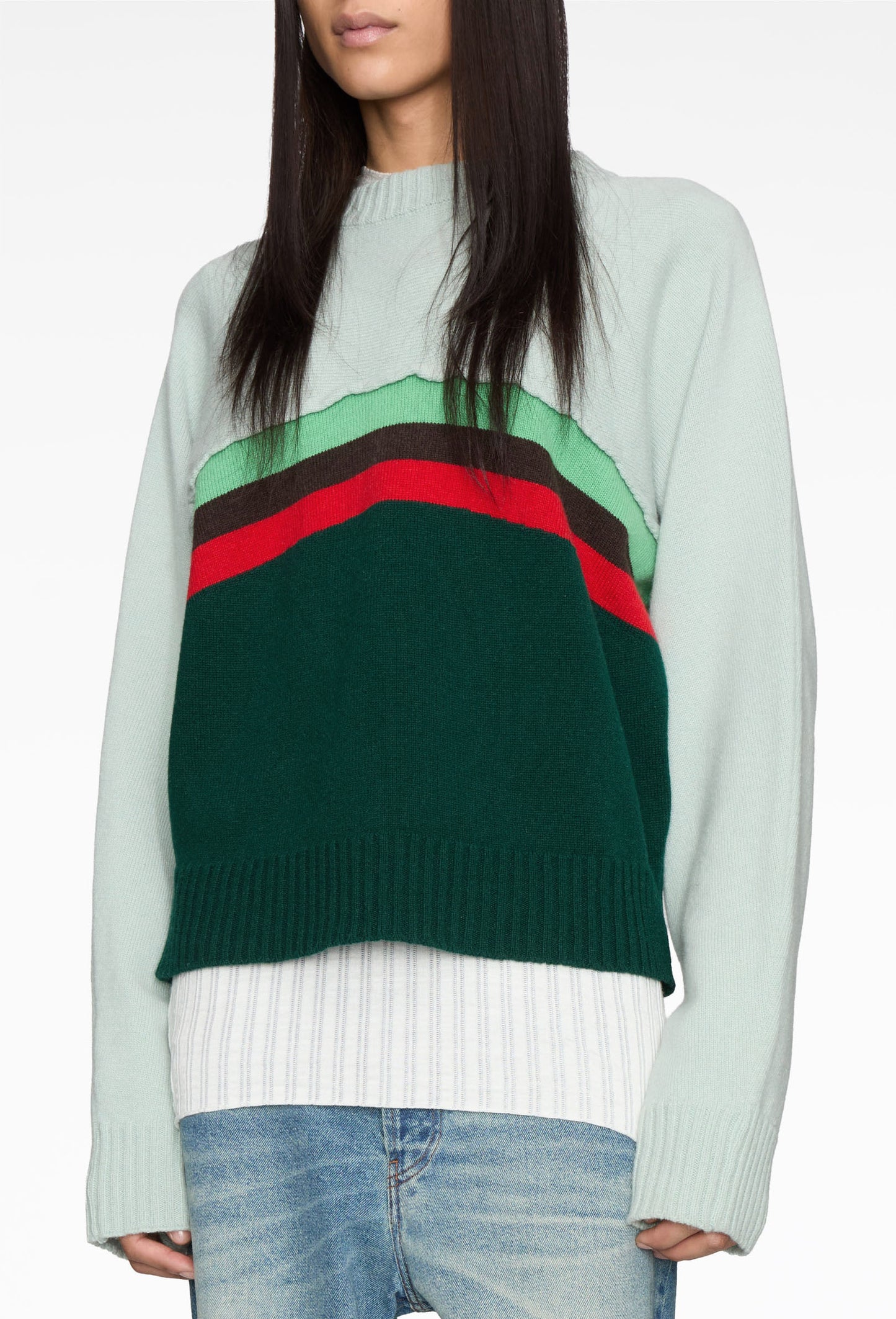 Mint-Forest Green Stacked Bat Sweater