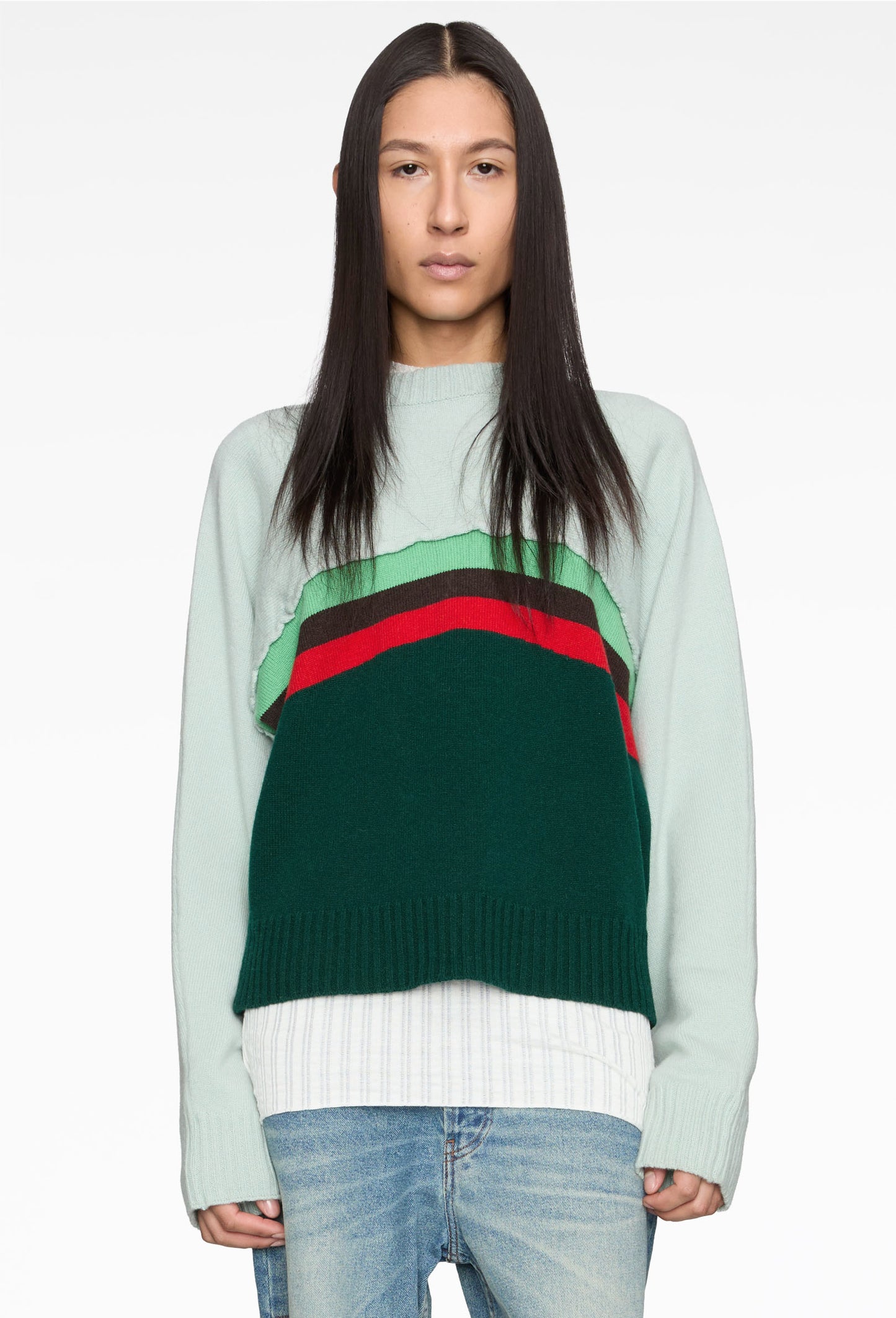 Mint-Forest Green Stacked Bat Sweater