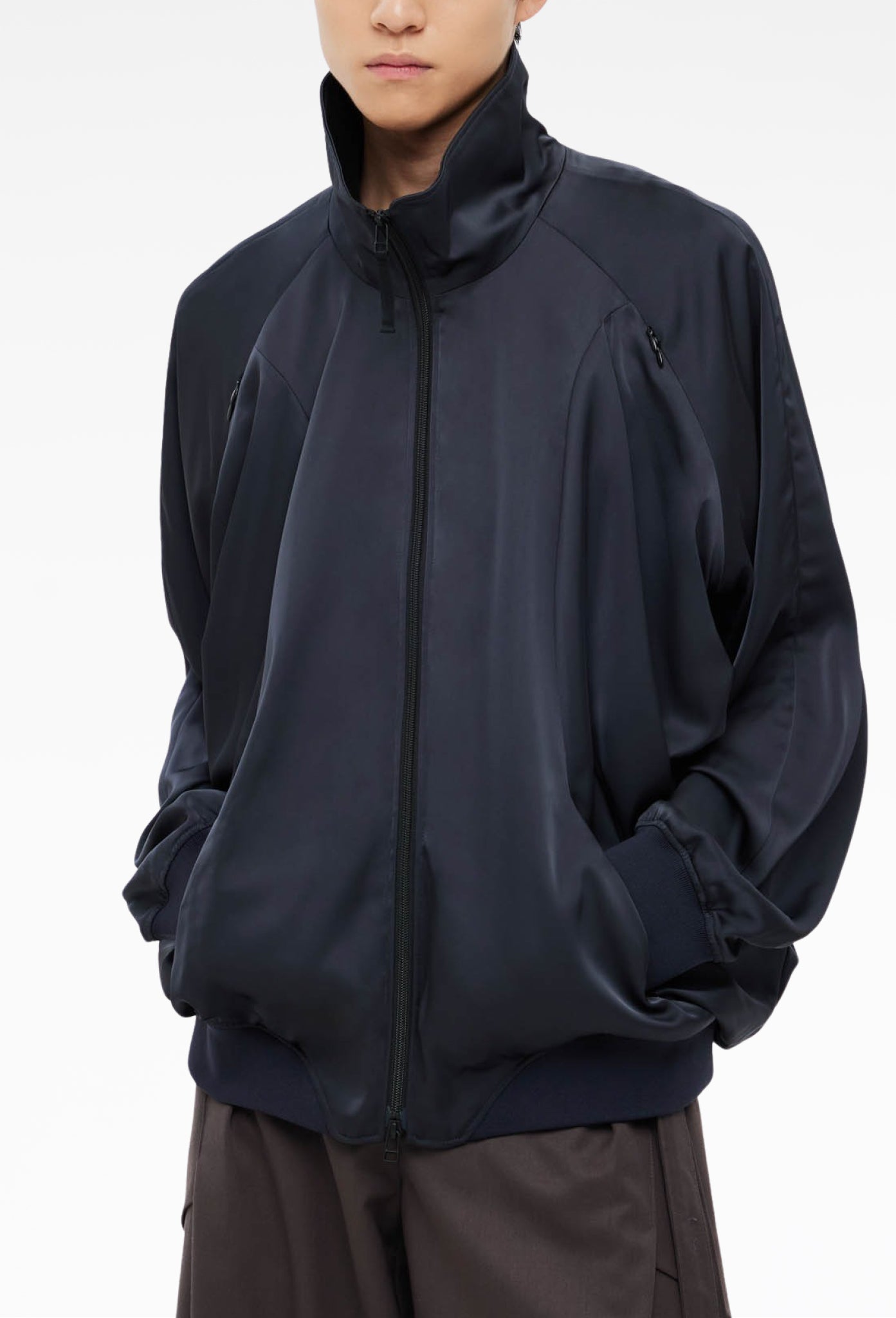 Navy Draped Track Jacket
