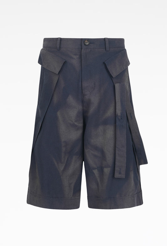 Navy Sun-Bleached Layered Half Trousers