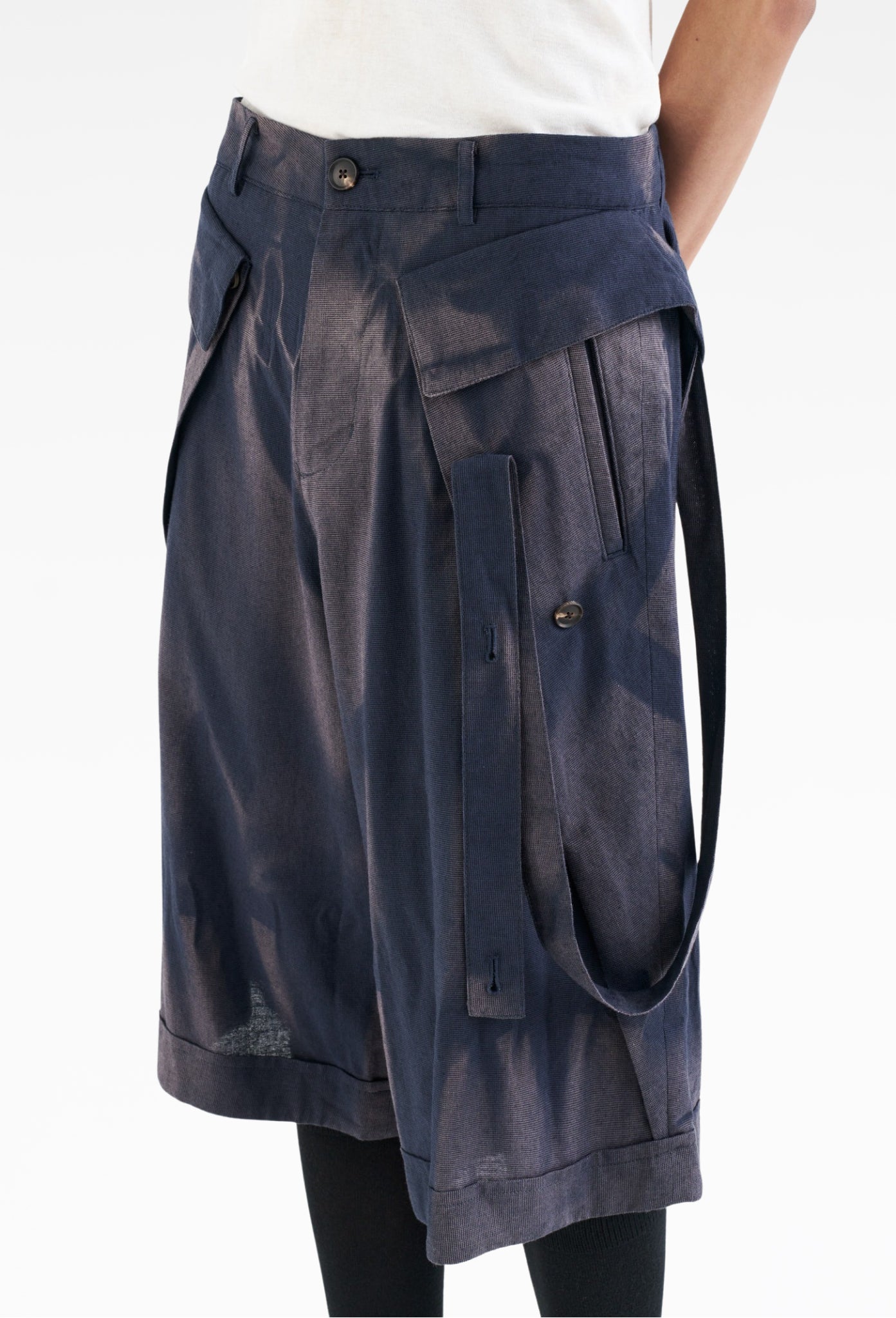 Navy Sun-Bleached Layered Half Trousers