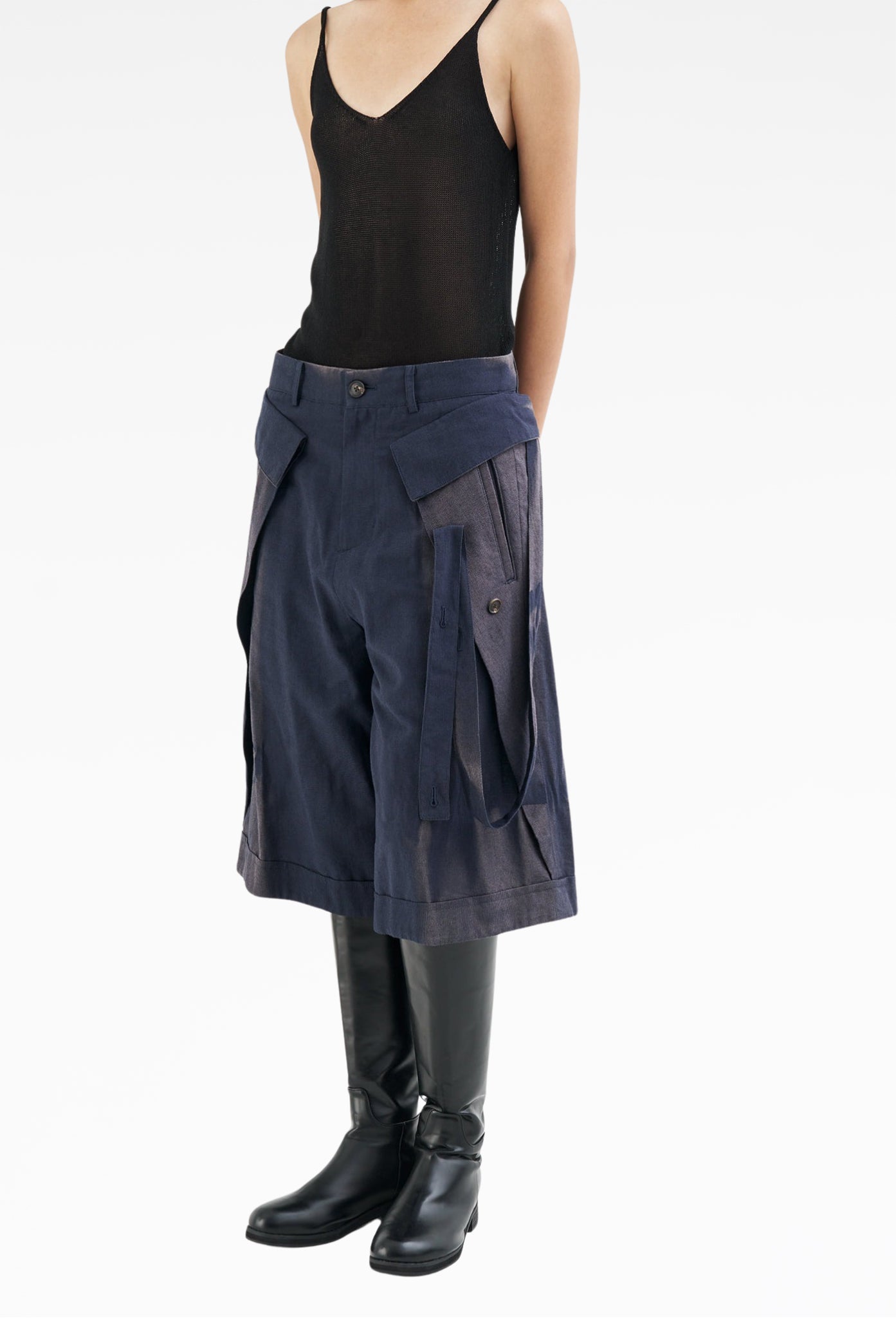 Navy Sun-Bleached Layered Half Trousers