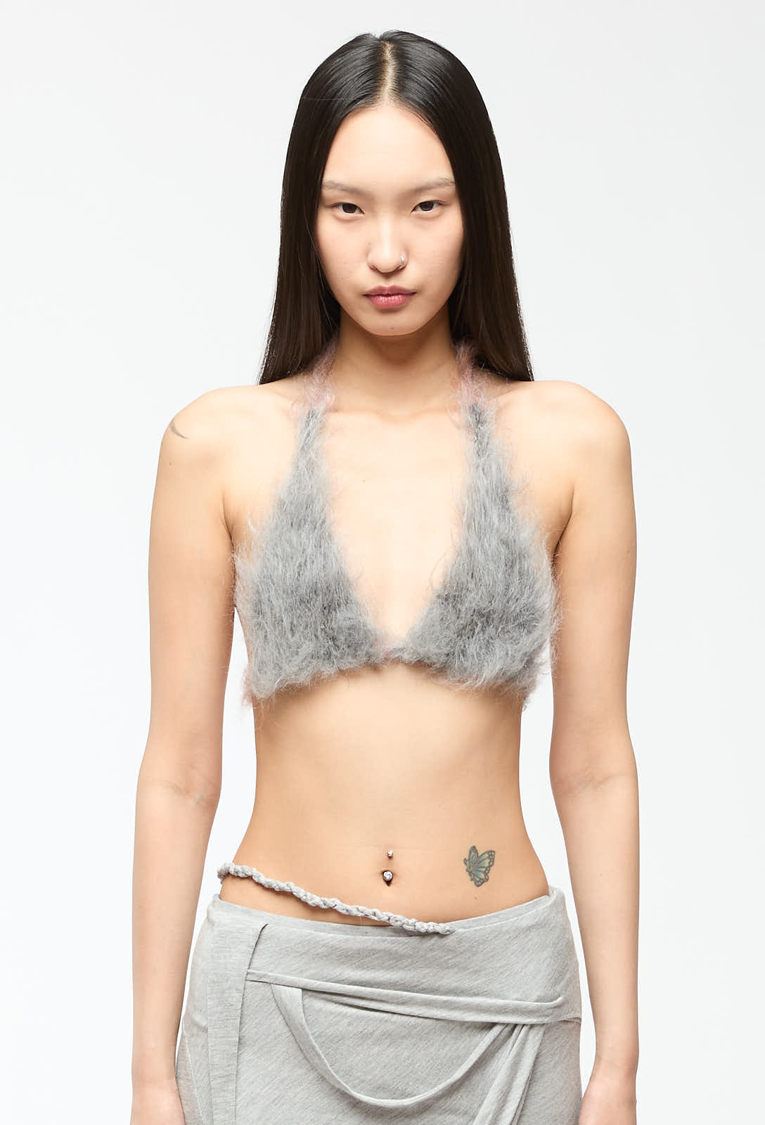 Nong Rak - Dark Grey String Bralette Top and Low-Rise Pants
