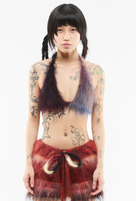 Nong Rak - Dark Red String Bralette Top  
Fuzzy Mohair Knit Skirt