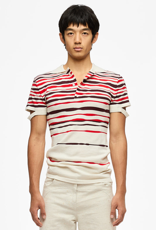 Beige Striped Knitted Polo