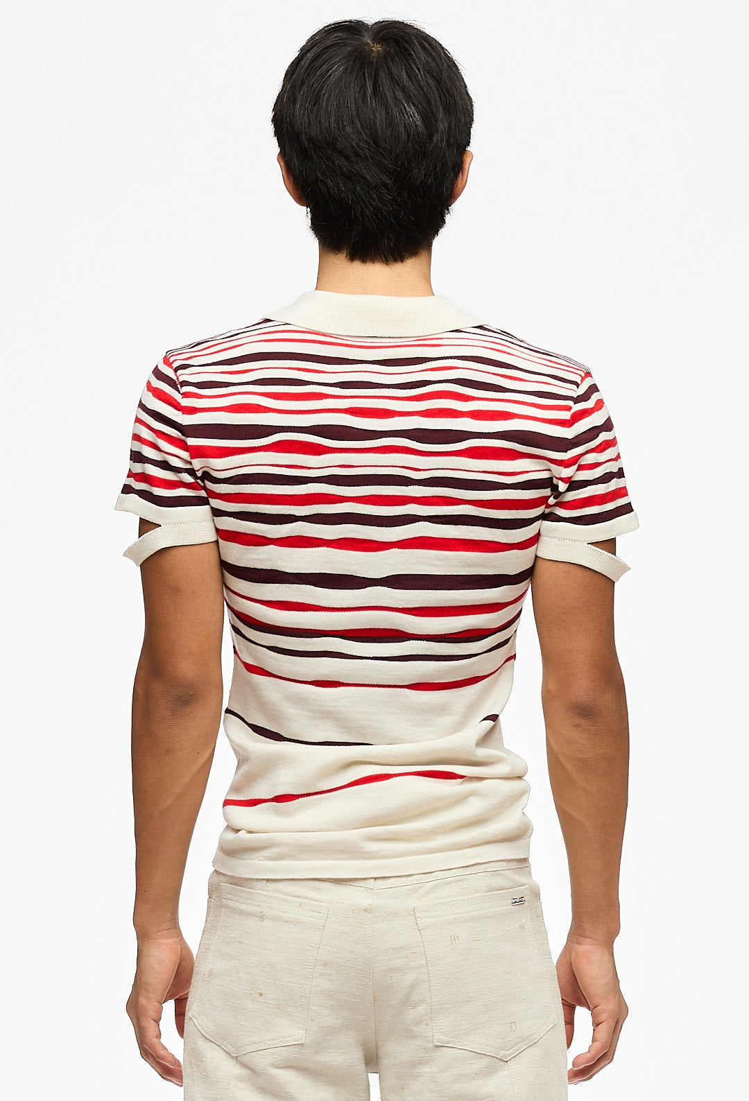 Beige Striped Knitted Polo