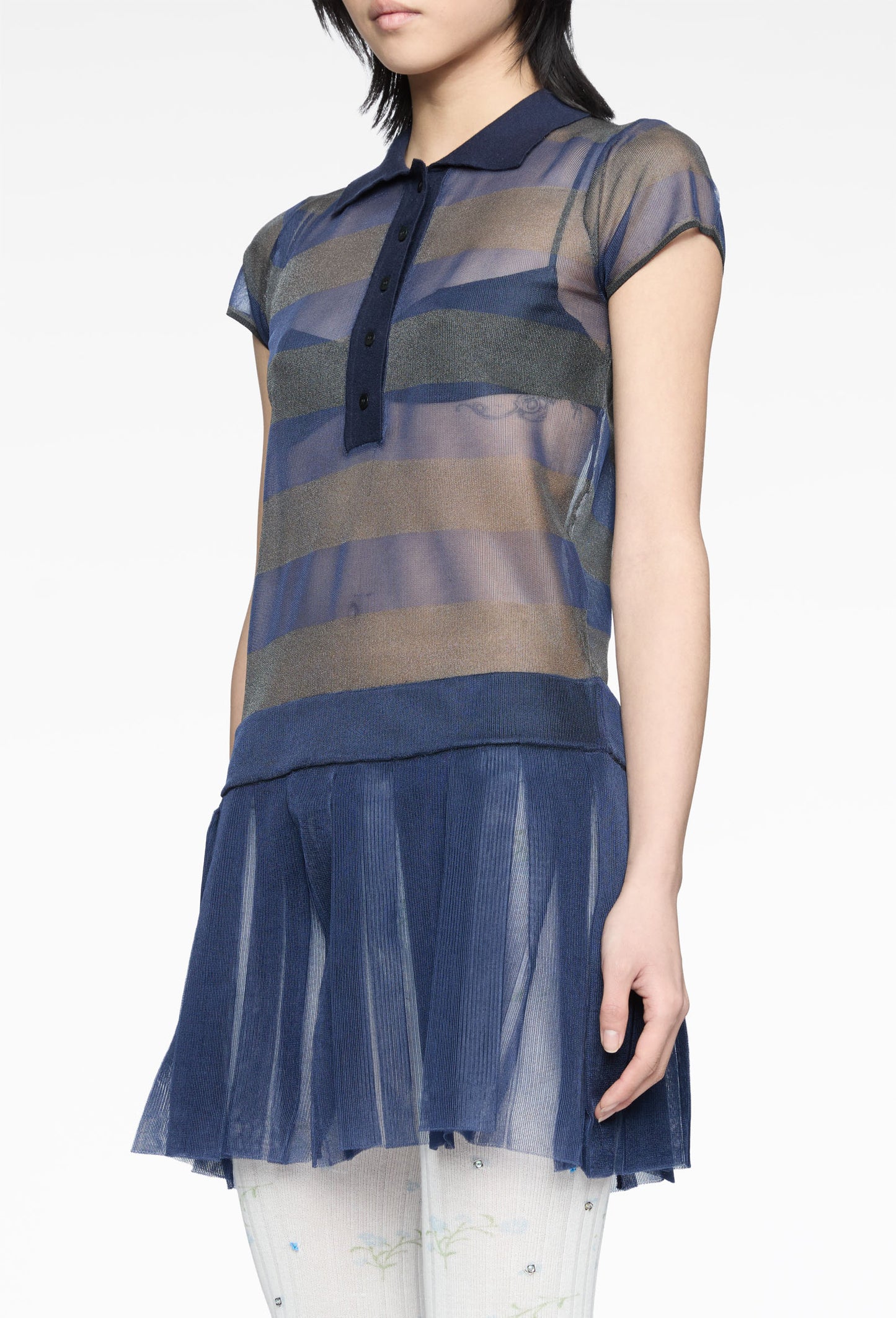 Organza Knit Striped Polo Dress