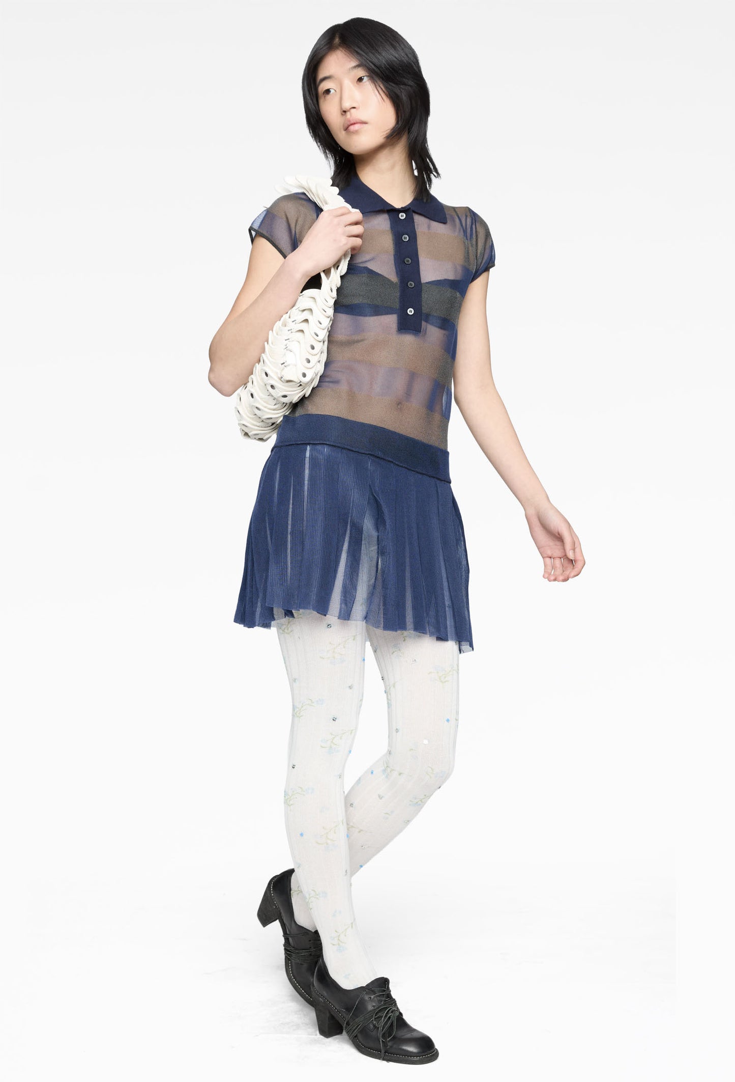 Organza Knit Striped Polo Dress