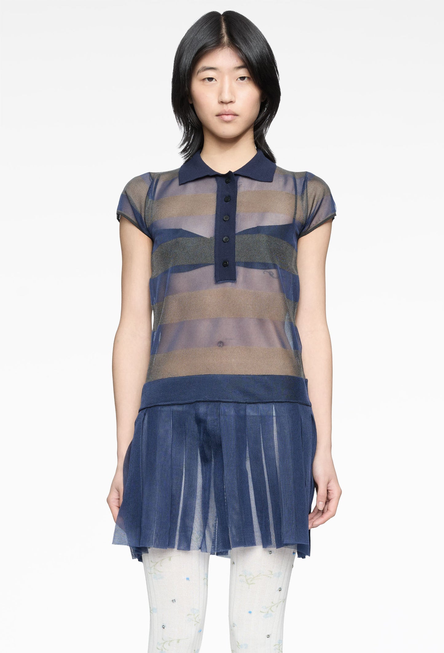 Organza Knit Striped Polo Dress
