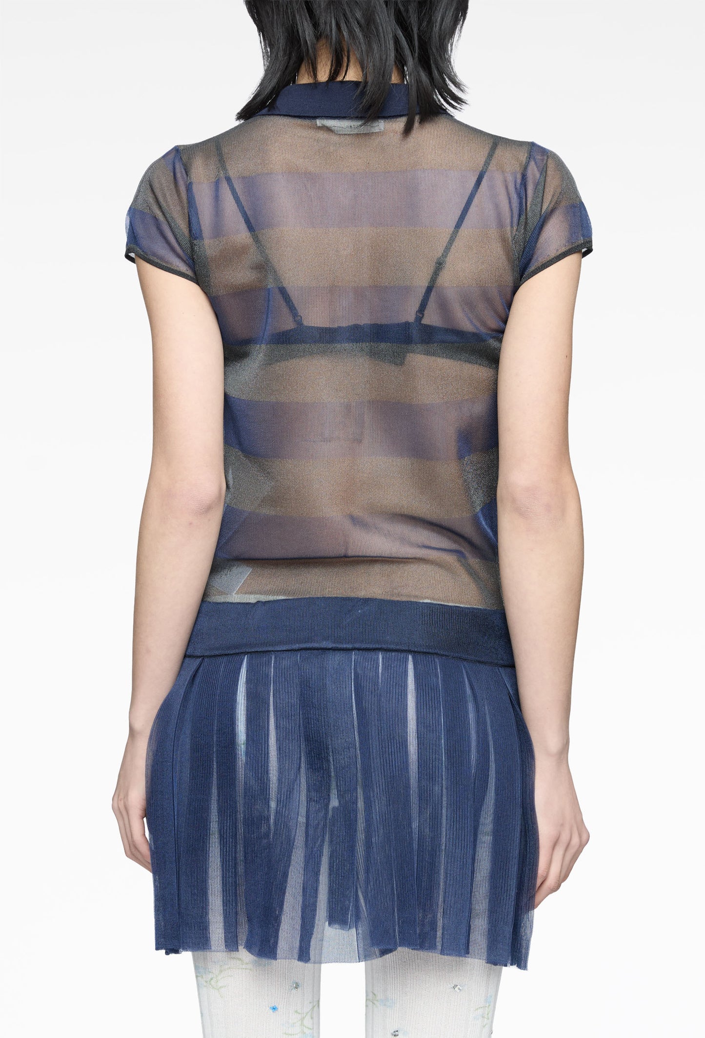 Organza Knit Striped Polo Dress