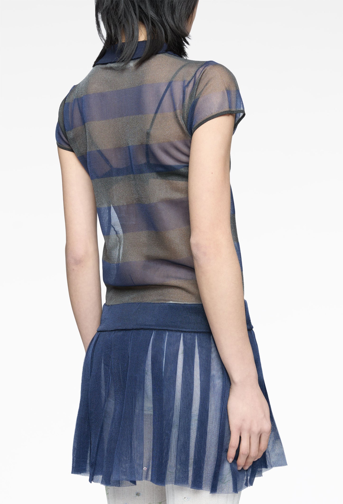 Organza Knit Striped Polo Dress