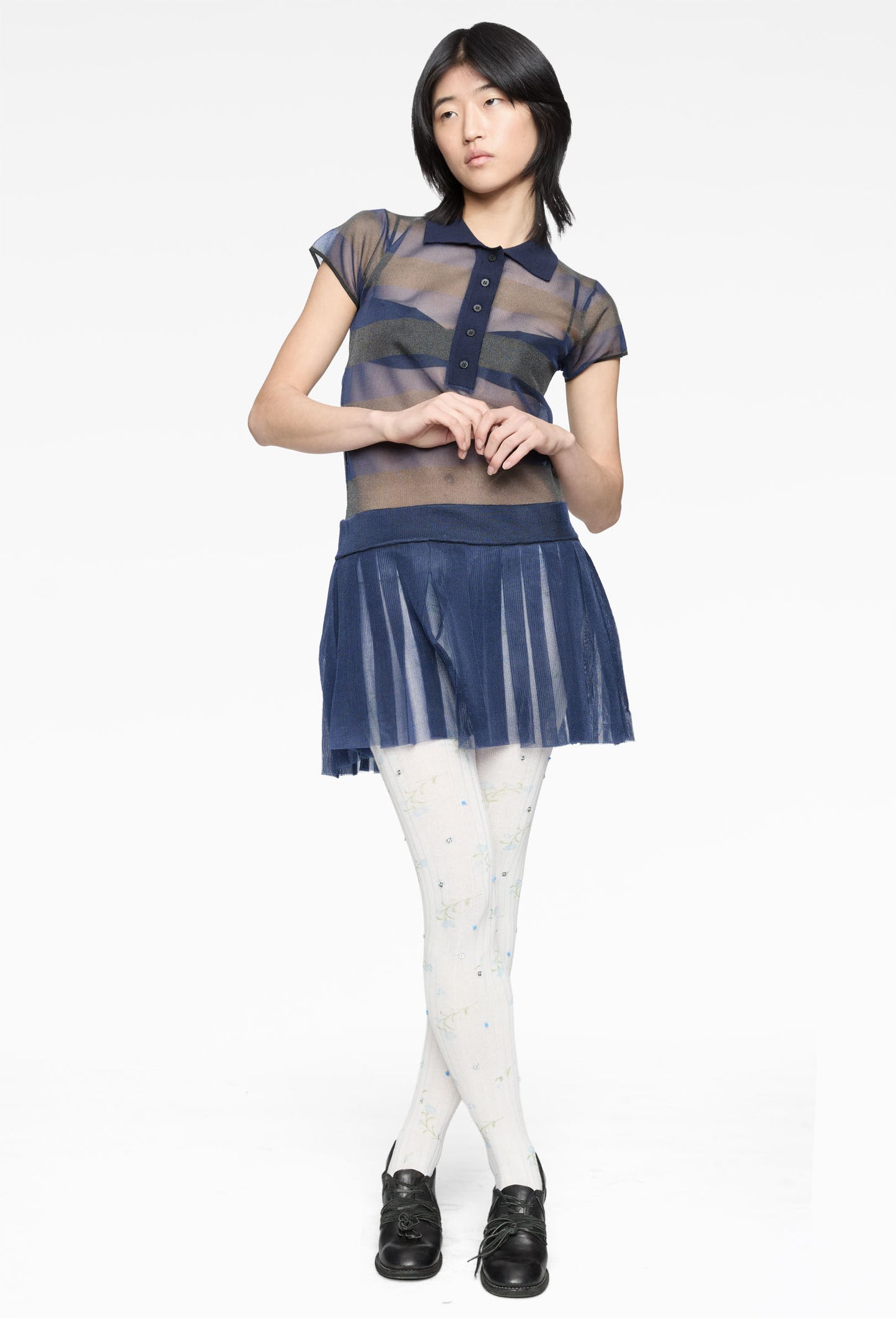 Organza Knit Striped Polo Dress