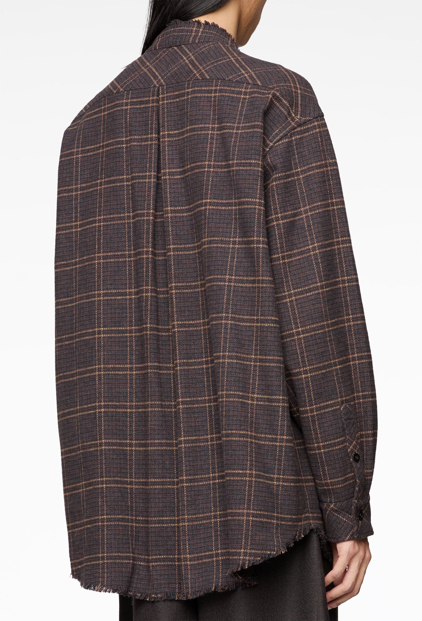 Raw Neckline Windowpane Shirt