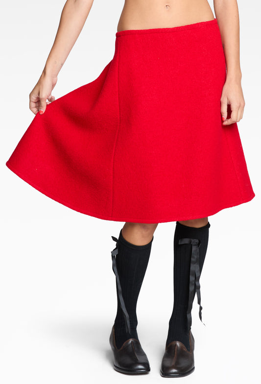 Red Elara Felted Midi Skirt