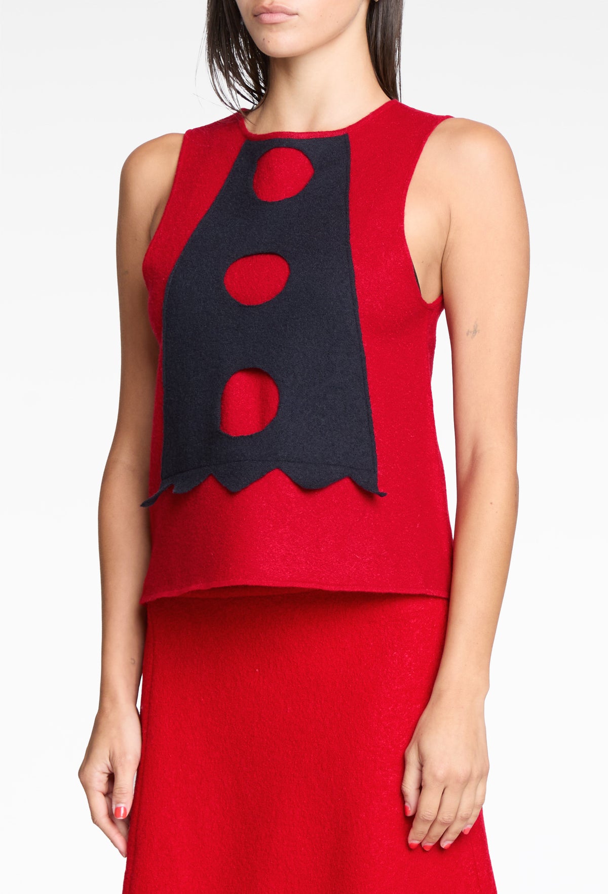 Red Felted Wool Crewneck Vest