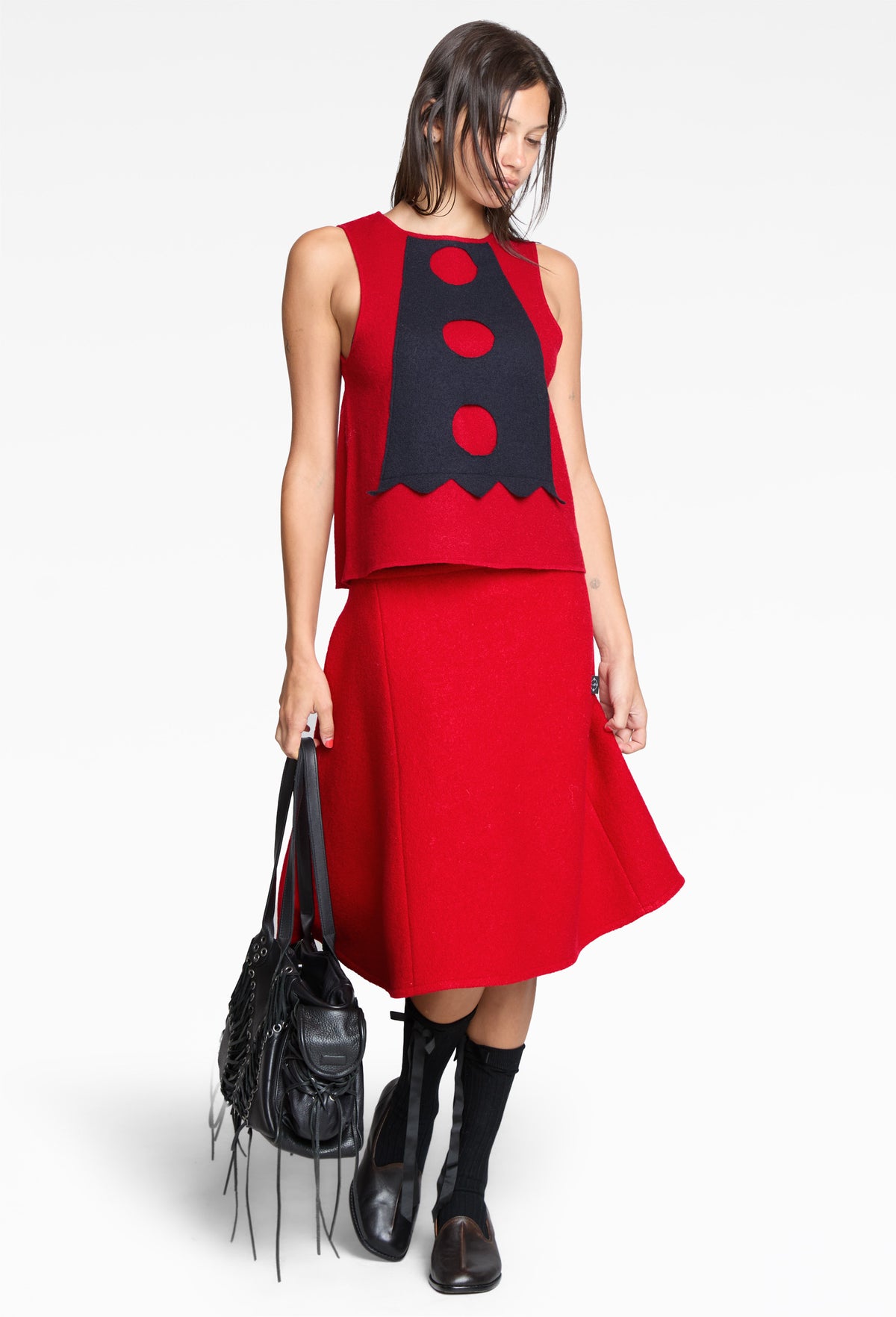 Red Felted Wool Crewneck Vest