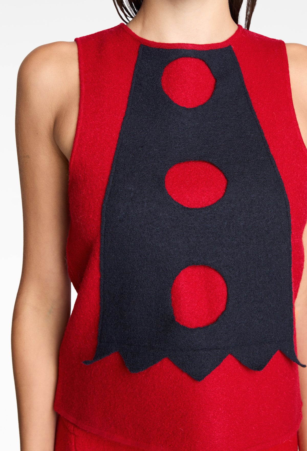 Red Felted Wool Crewneck Vest