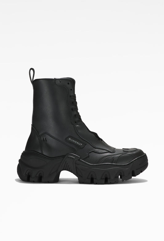ROMBAUT - Black Boccaccio Boot with a thick sole, chunky design, lace-up closure, faux-leather material, pull tab on the back, small logo label on the side
