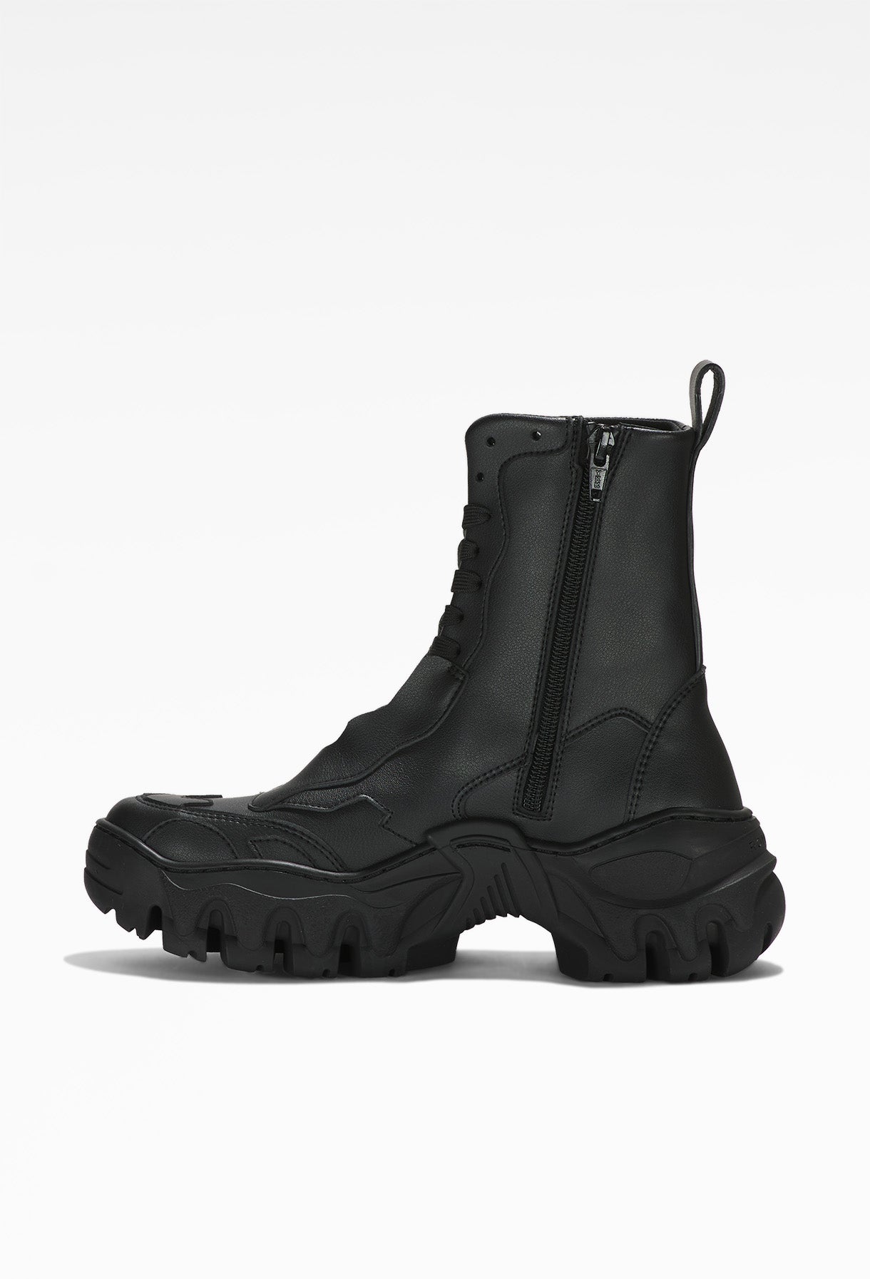 ROMBAUT - Black Boccaccio Boot with a thick sole, chunky design, lace-up closure, faux-leather material, pull tab on the back, small logo label on the side