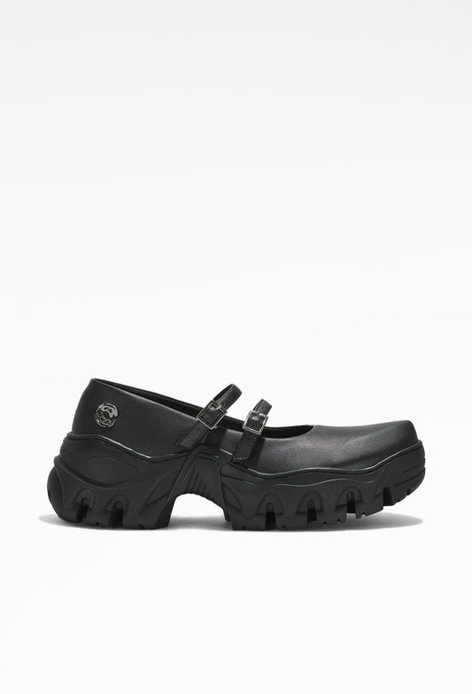 ROMBAUT - Black Boccaccio Mary Jane Shoes Rugged Treads Buckle Fasteners Straps Sleek Faux-Leather