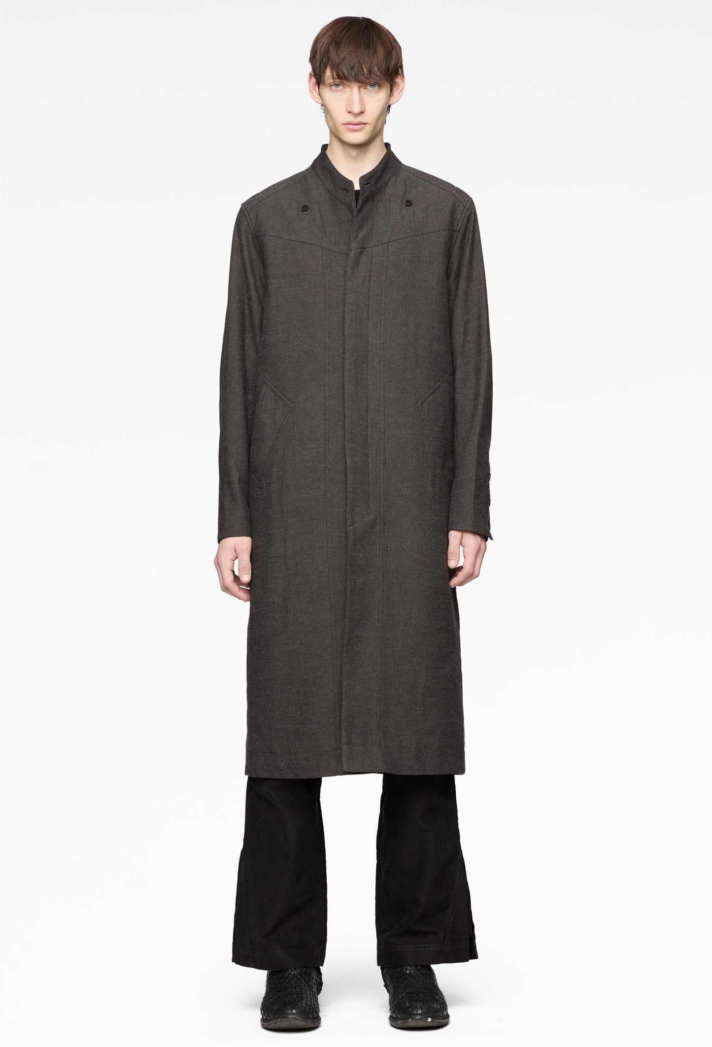 Slub Grey Collarless Coat