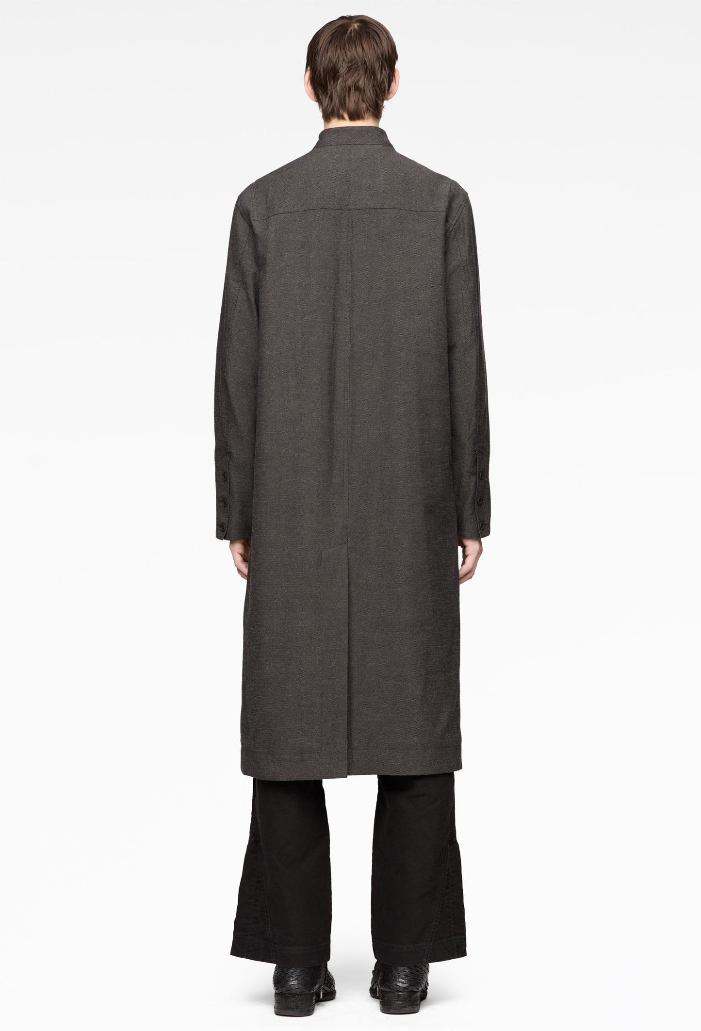 Slub Grey Collarless Coat