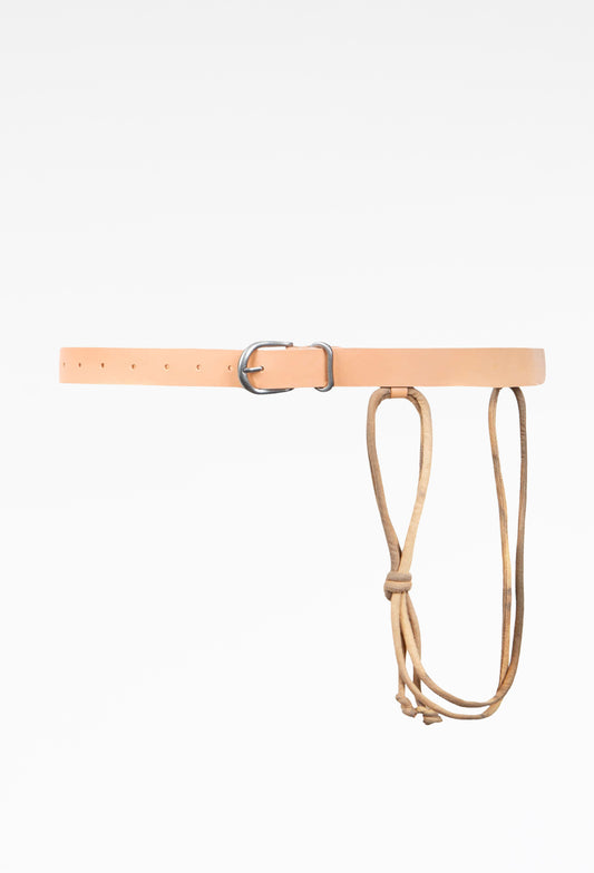 Tan Sun-Bleached String Detailed Leather Belt
