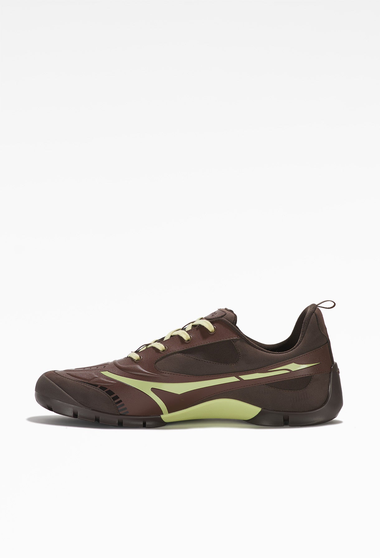 untitlab - Brown Swift Trek Lace Ups Sneakers Faux-suede accents, black sole, and laces in side view