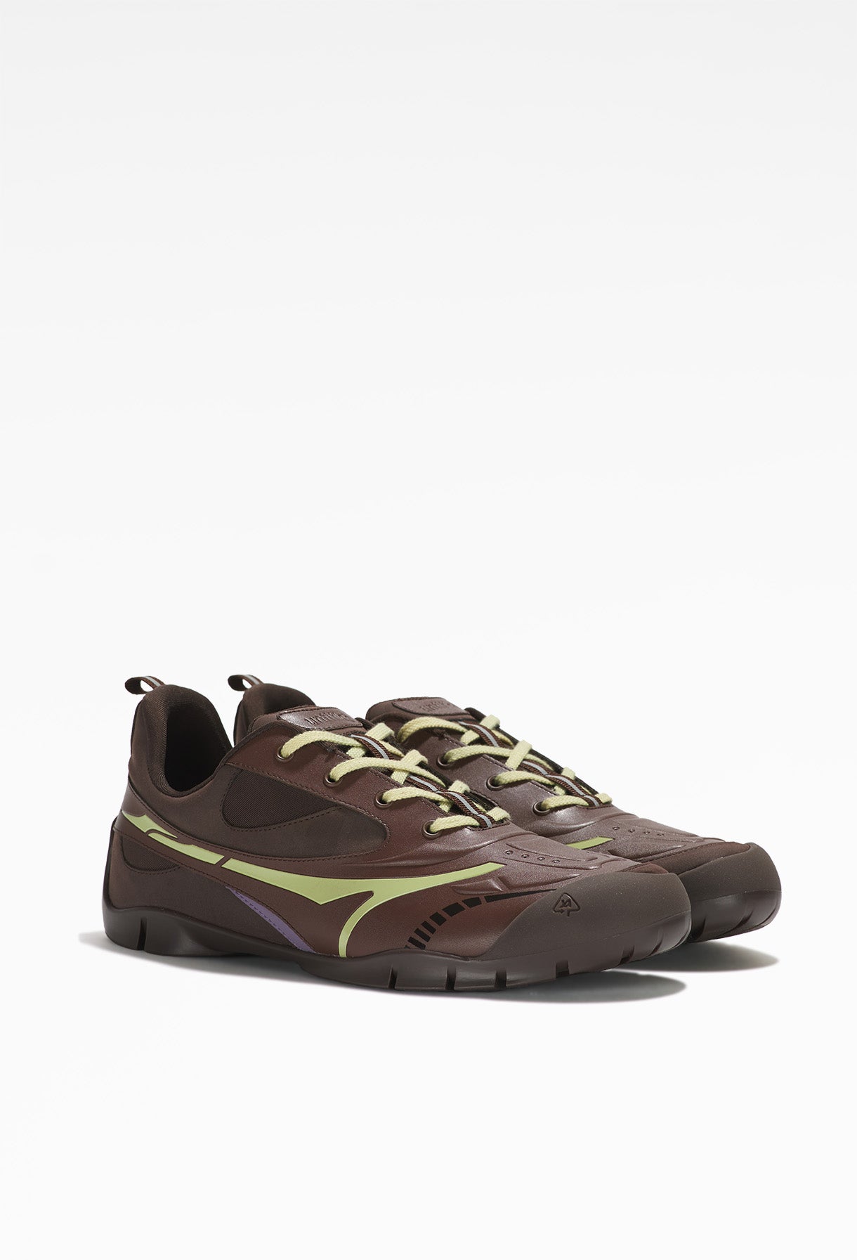 untitlab - Brown Swift Trek Lace Ups Sneakers Faux-suede accents, black sole, and laces in side view