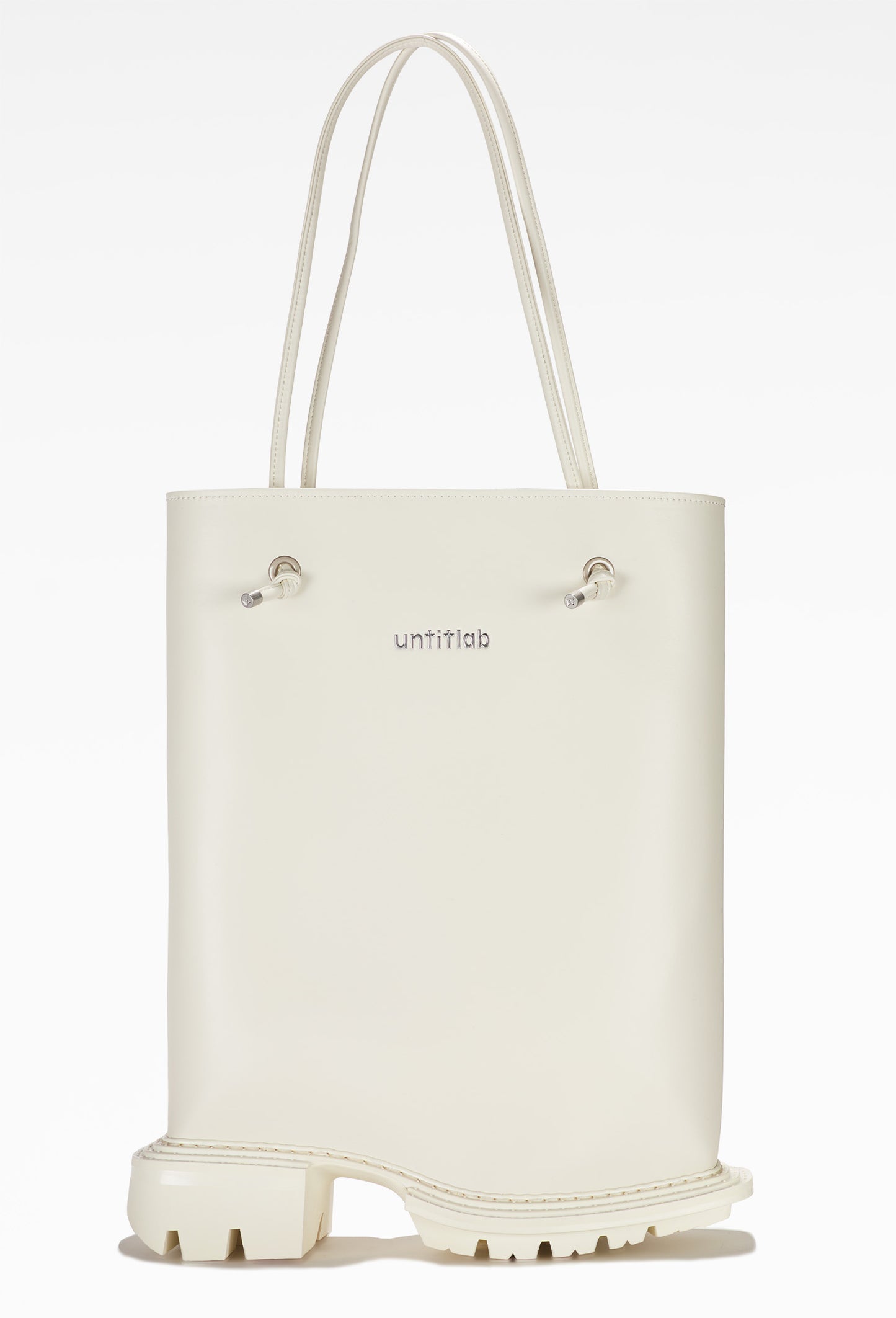untitlab - White Boot Bag with Dual Handles and Unconventional Boot Sole Design Inspired by Men's US Size 9