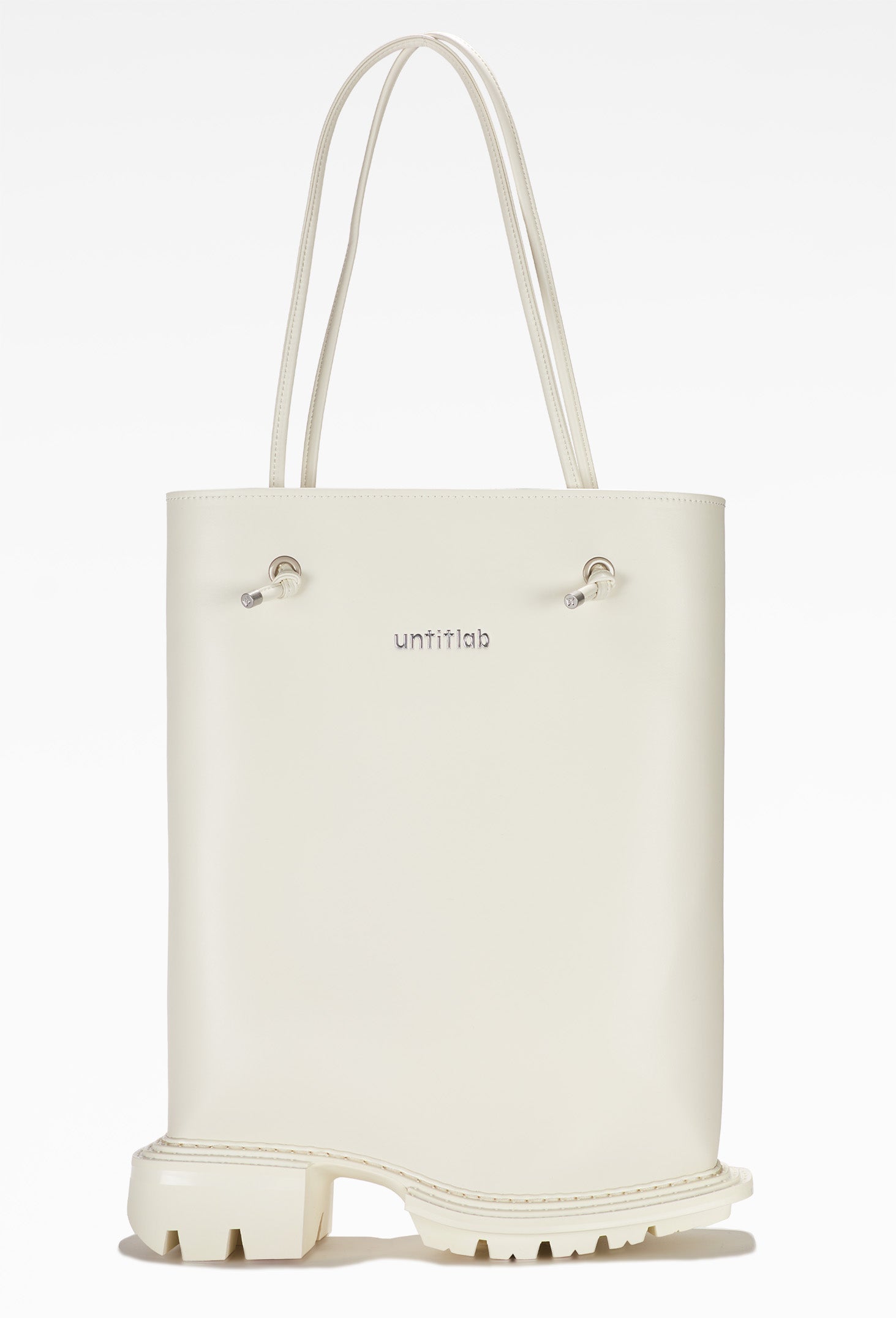 untitlab - White Boot Bag with Dual Handles and Unconventional Boot Sole Design Inspired by Men's US Size 9