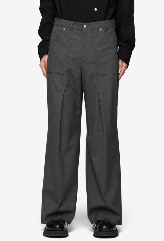 Volcanic Ash Side Pleats Wool Trousers