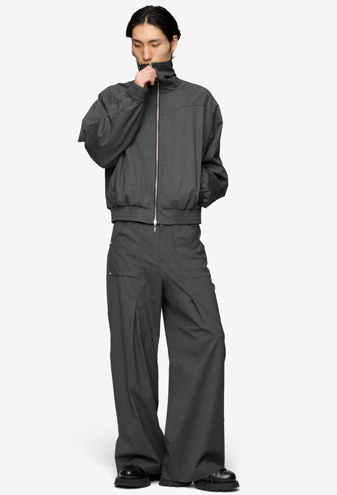 Volcanic Ash Side Pleats Wool Trousers