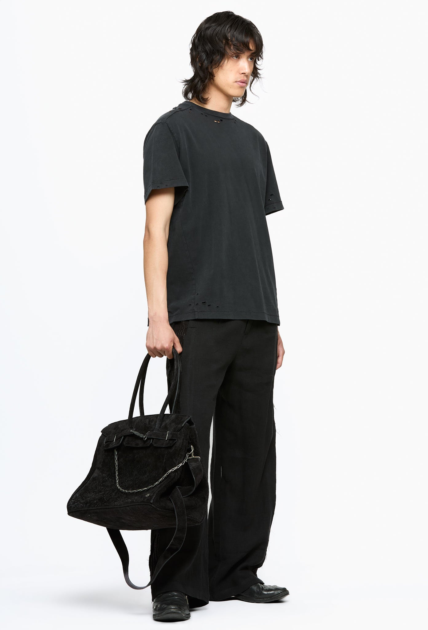 Washed Black Destroyed Tee