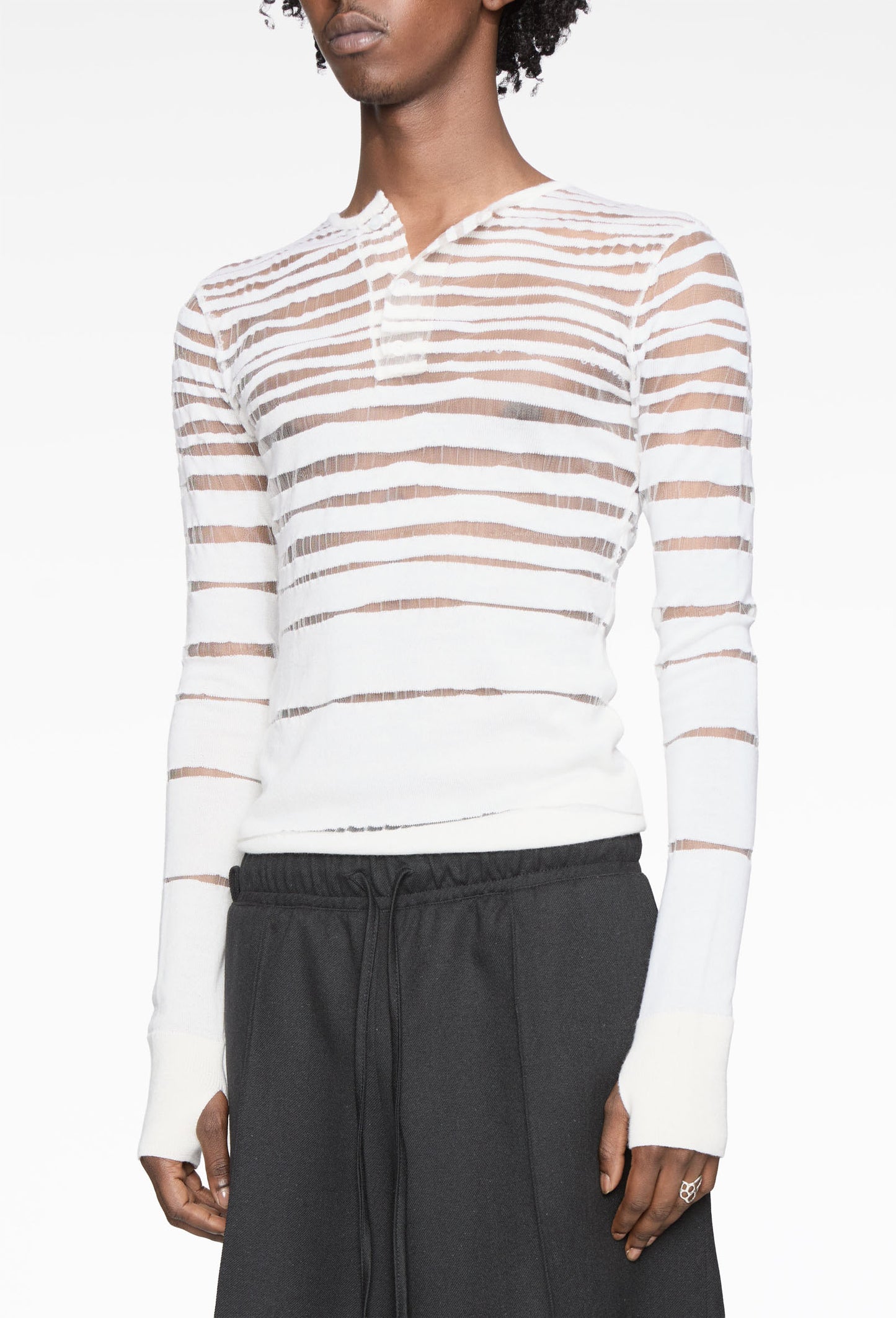 White Transparent Henley Longsleeve