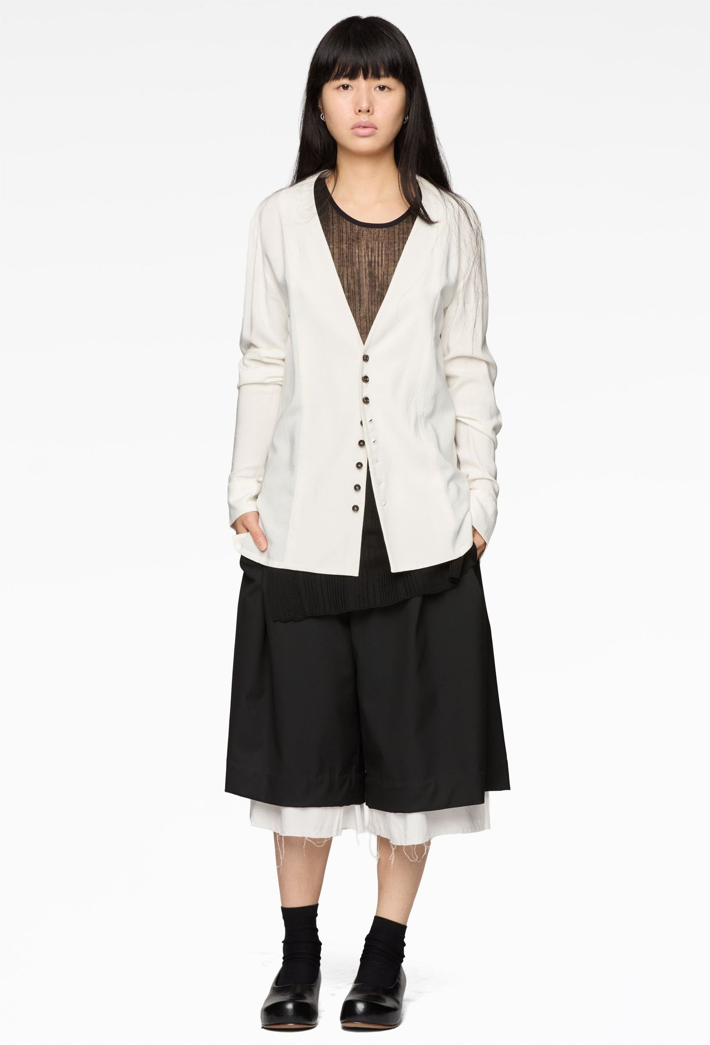 White V-Collar Shirt