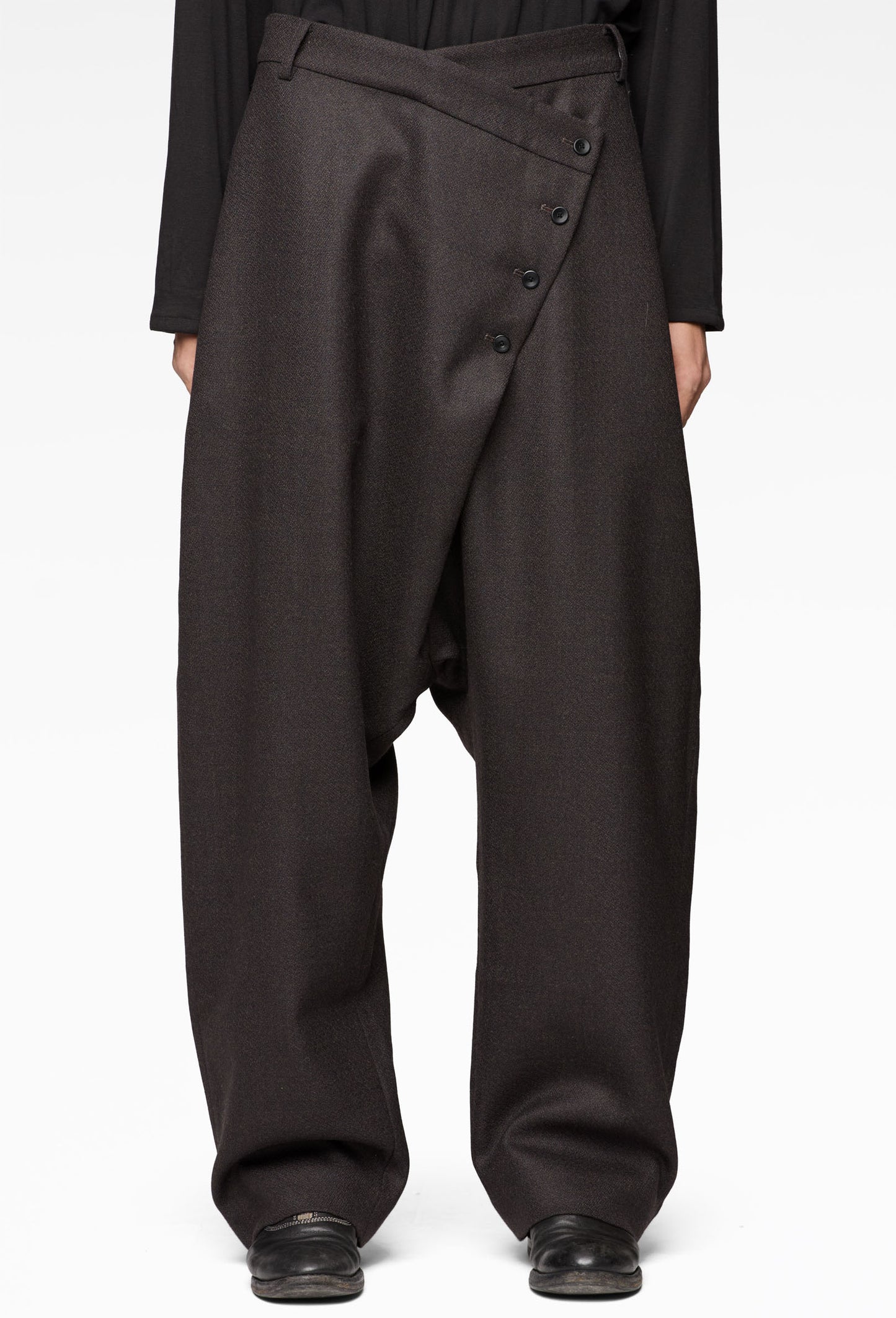 Wool Buttoned Sarrouel Trousers