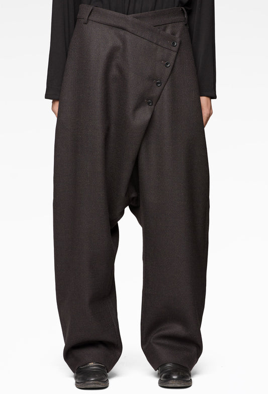 Wool Buttoned Sarrouel Trousers