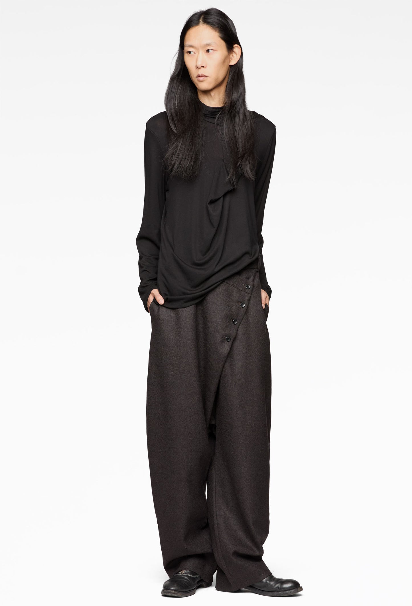 Wool Buttoned Sarrouel Trousers