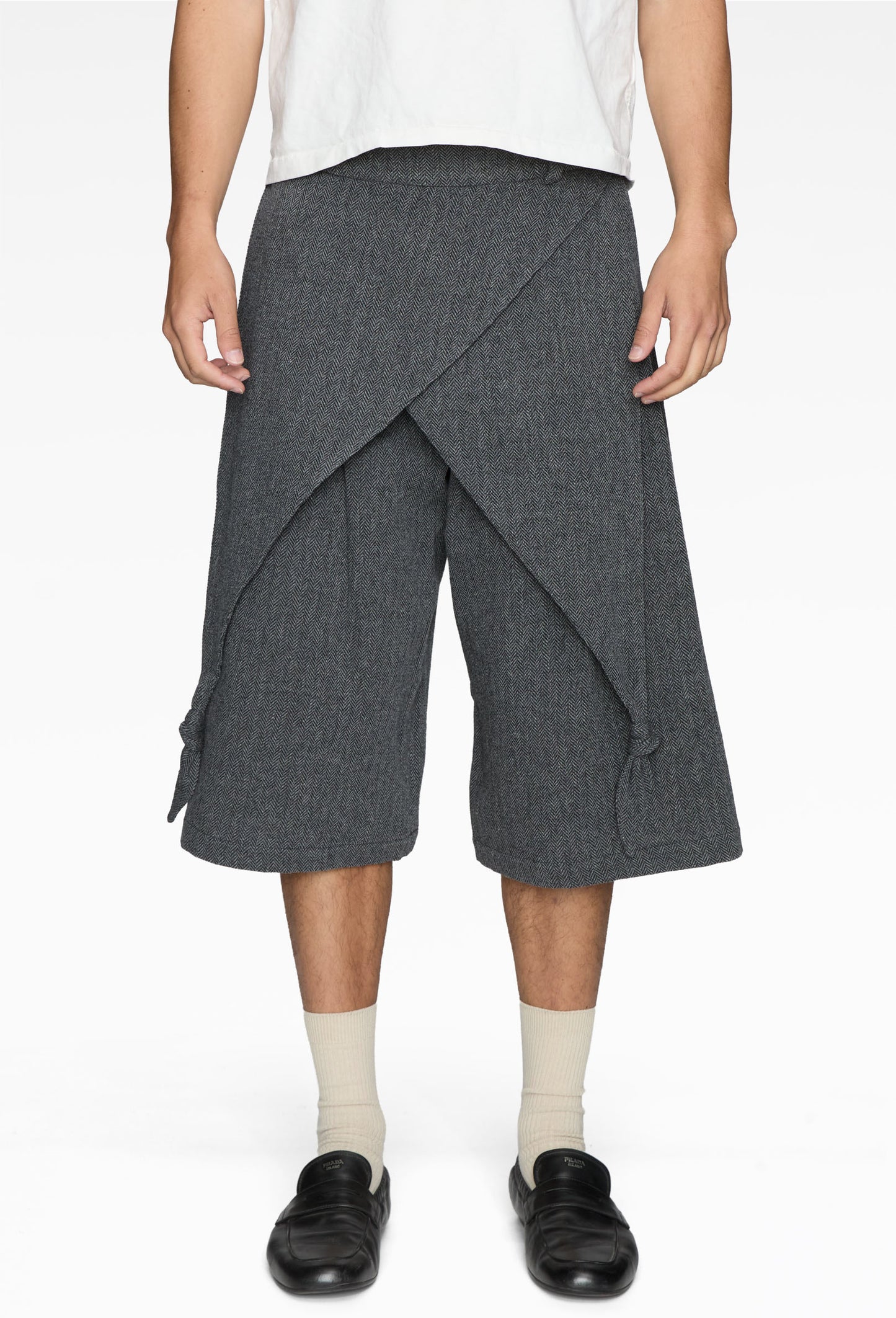Wool Grey Drops Bermuda Shorts